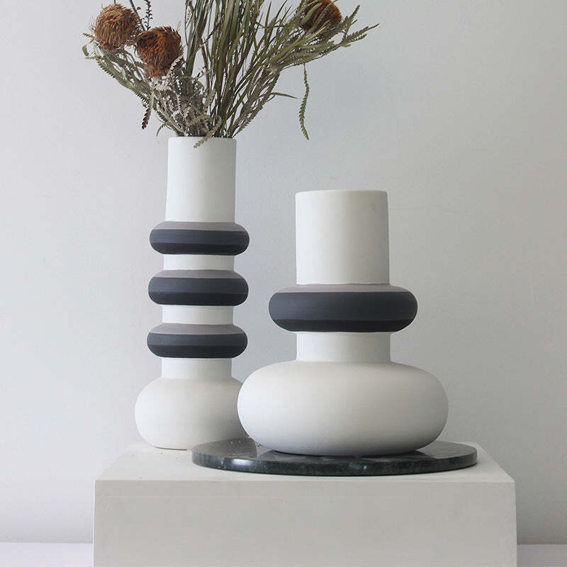 Contrast Color Striped Ceramic Vase