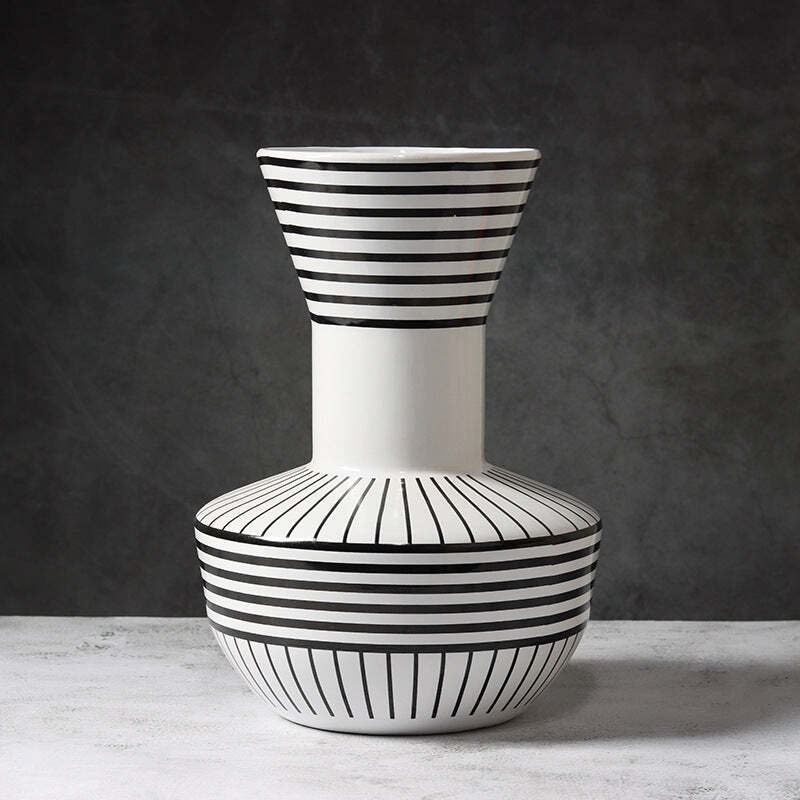 Black And White Striped Geometric Vase