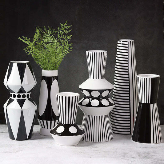 Black And White Striped Geometric Vase