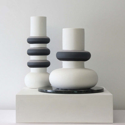 Contrast Color Striped Ceramic Vase