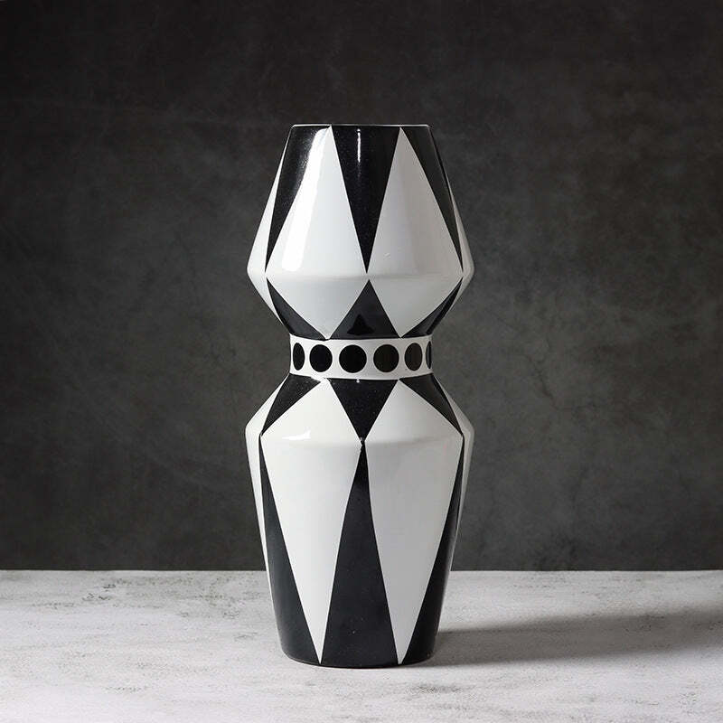 Black And White Striped Geometric Vase