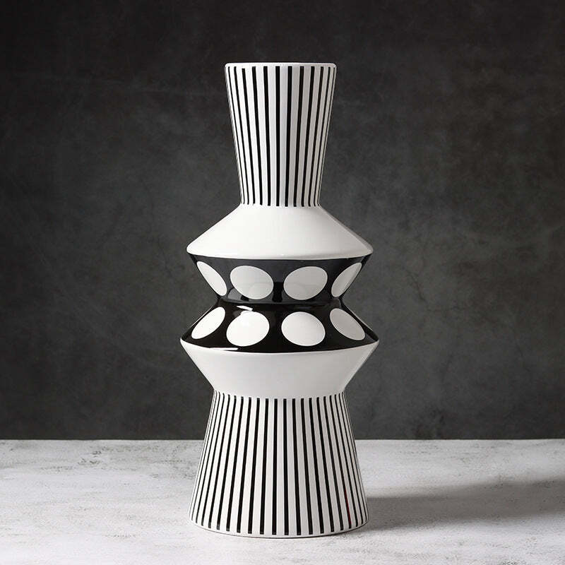 Black And White Striped Geometric Vase