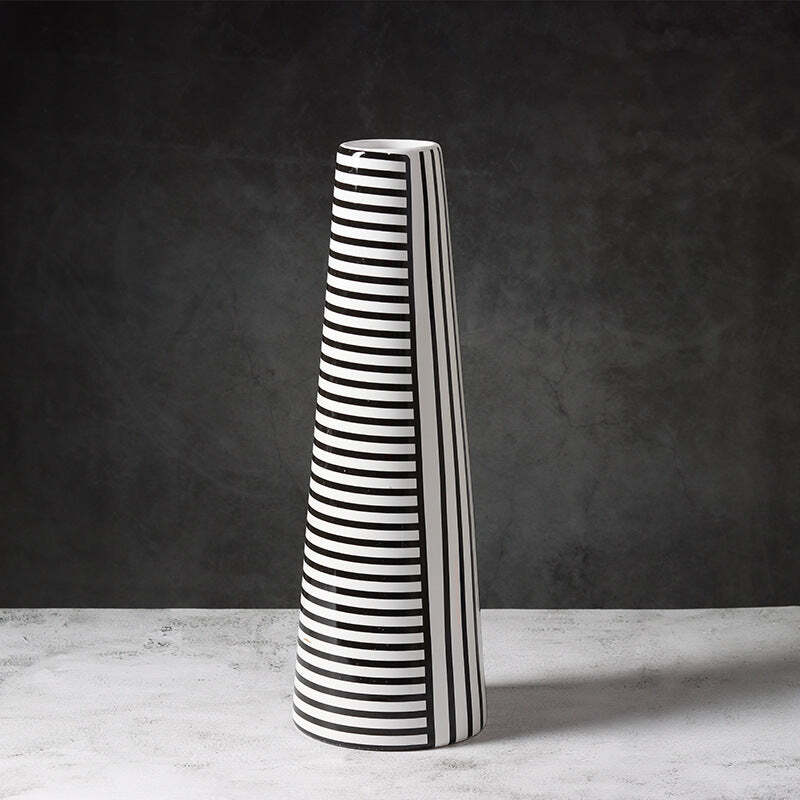 Black And White Striped Geometric Vase