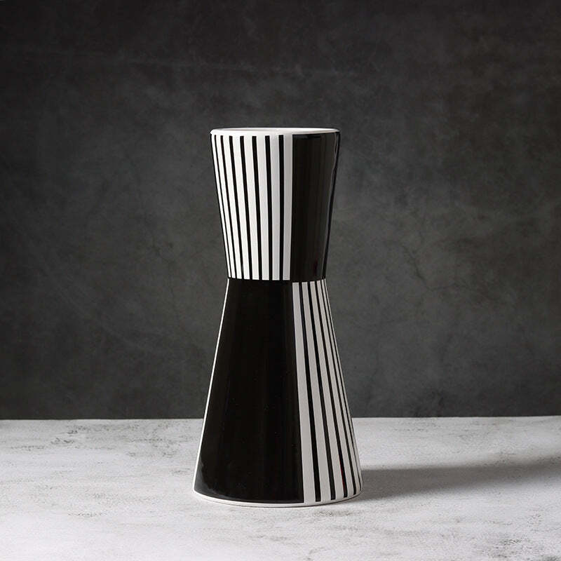 Black And White Striped Geometric Vase